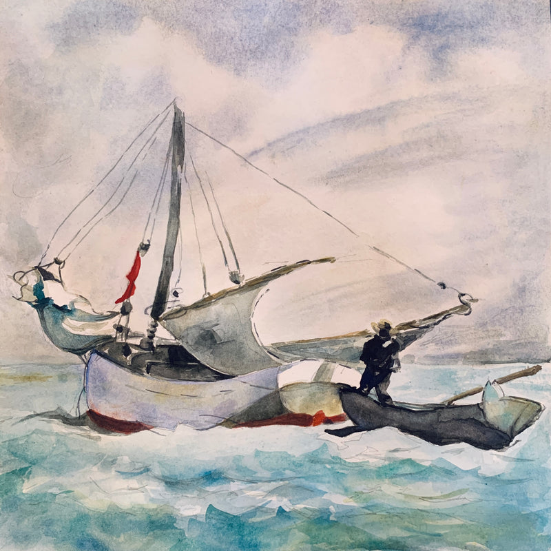 Watercolor after Winslow Homer, Stowing the Sale