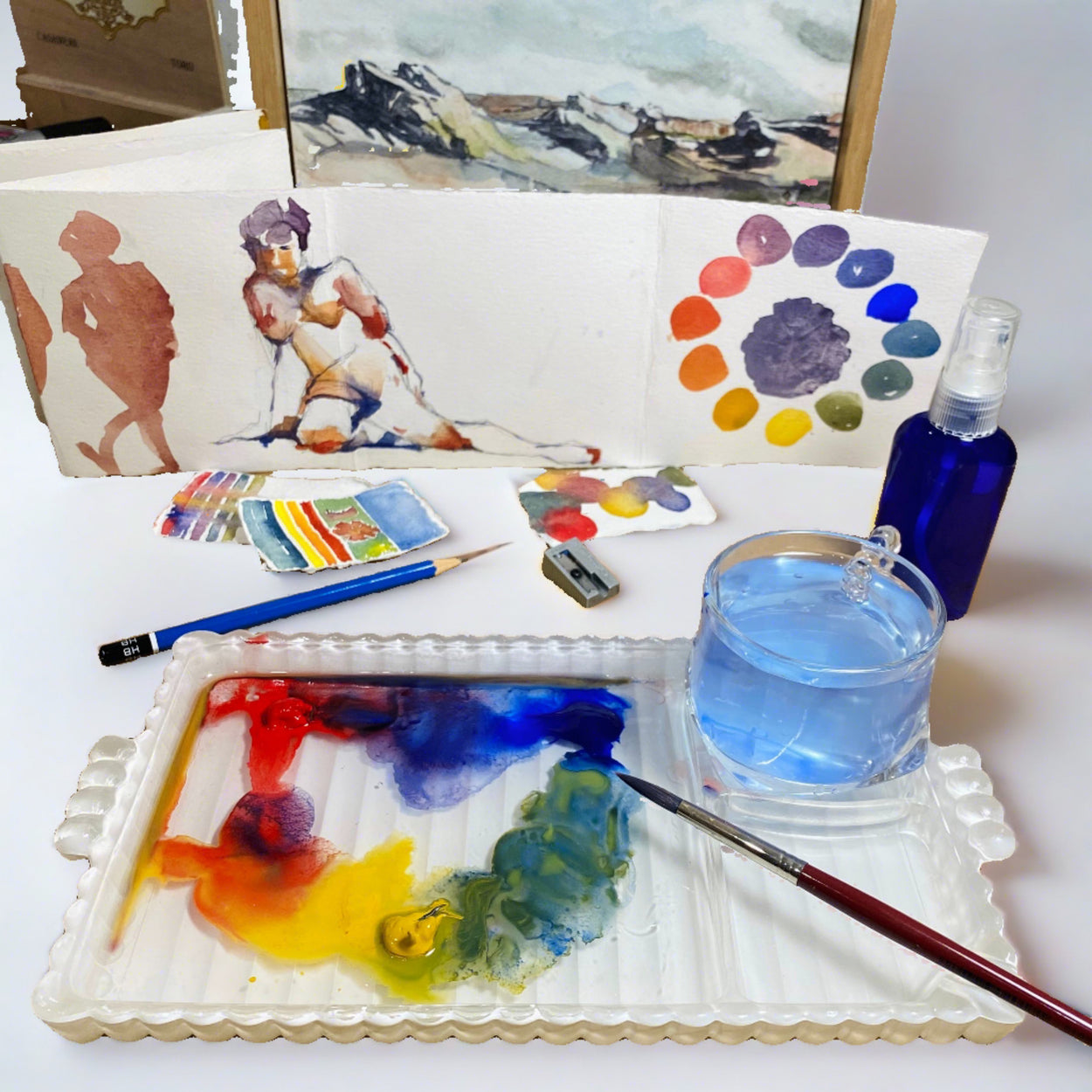 Vintage Glass Watercolor Mixing Tray with Cup — Jana L Bussanich Art